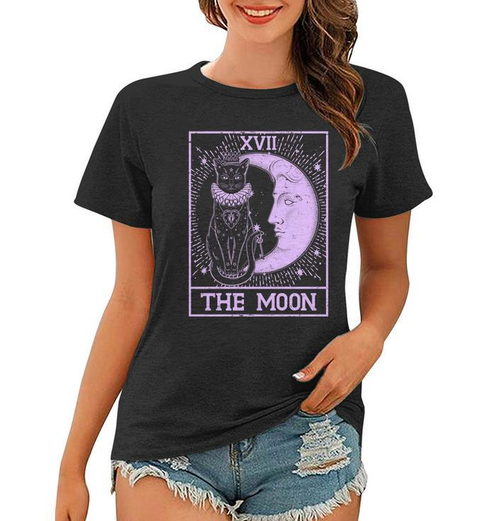 Vintage Tarot Card Xvii The Moon Black Cat Women T-shirt