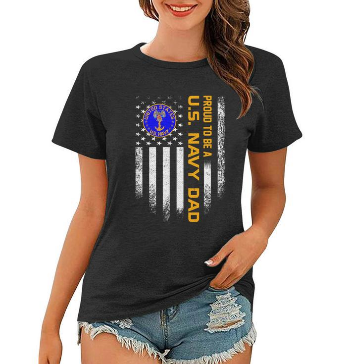 Vintage Usa American Flag Proud To Be Us Navy Military Dad Gift Women T-shirt