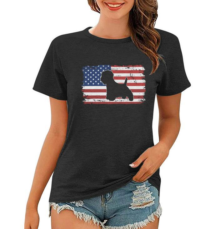 Vintage West Highland White Terrier Dog Us American Flag Gift Women T-shirt