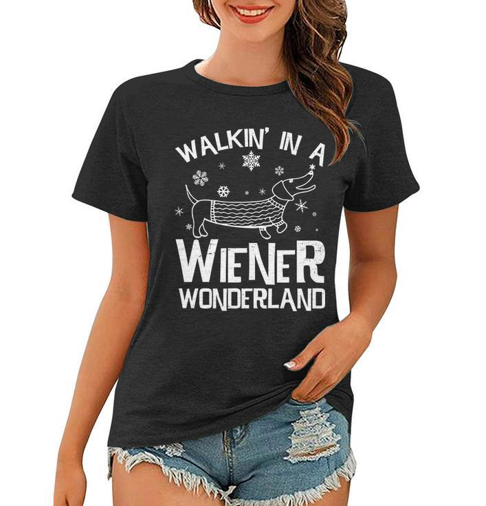 Walking In A Wiener Wonderland Funny Christmas Tshirt Women T-shirt