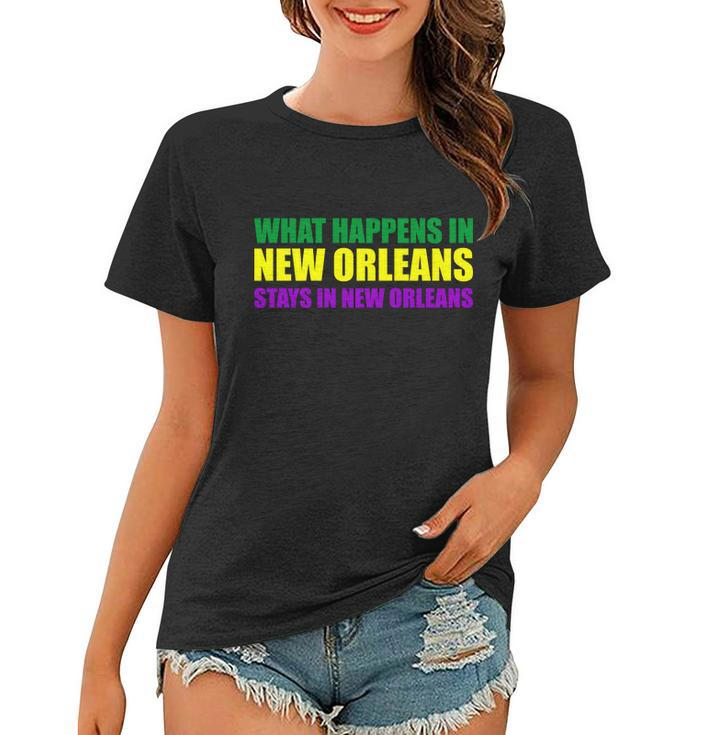 What Happens In New Orleans Stays In New Orleans Mardi Gras T-Shirt Graphic Design Printed Casual Daily Basic Women T-shirt