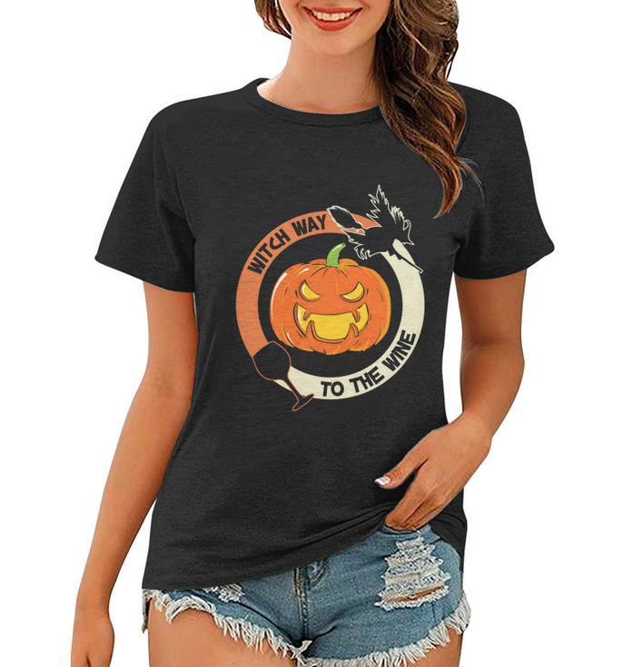 Witch Way To The Wine Pumpkin Halloween Quote Women T-shirt