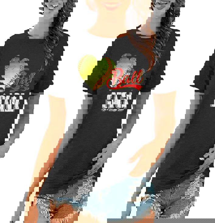 Womens Baseball Softball Ball Heart Gaga Funny Mothers Day Sporter Women T-shirt