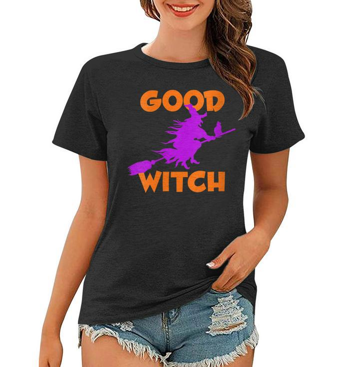 Womens Good Witch Halloween Riding Broomstick Silhouette  Women T-shirt