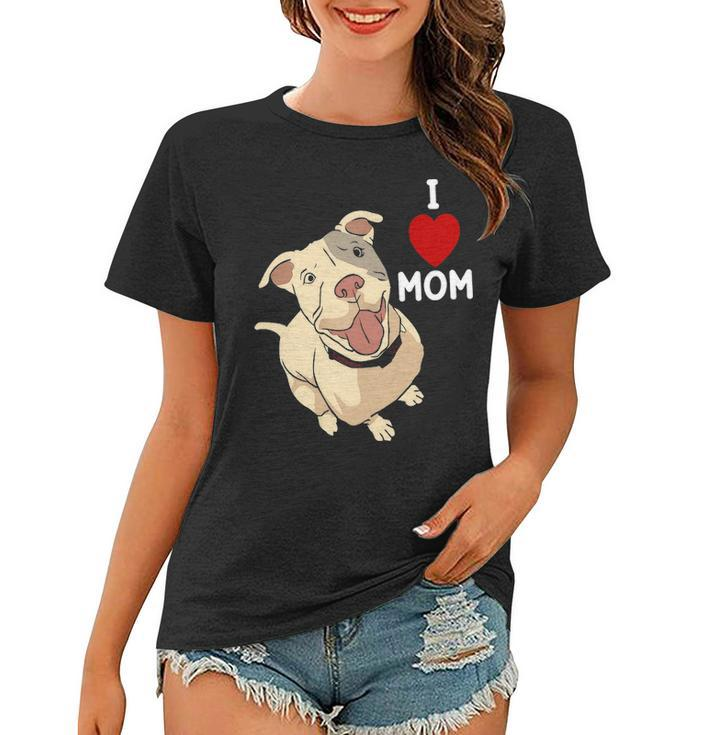 Womens I Love Mom Valentines Day Cute Dog Pitbull Mama V Day Pajama  Women T-shirt