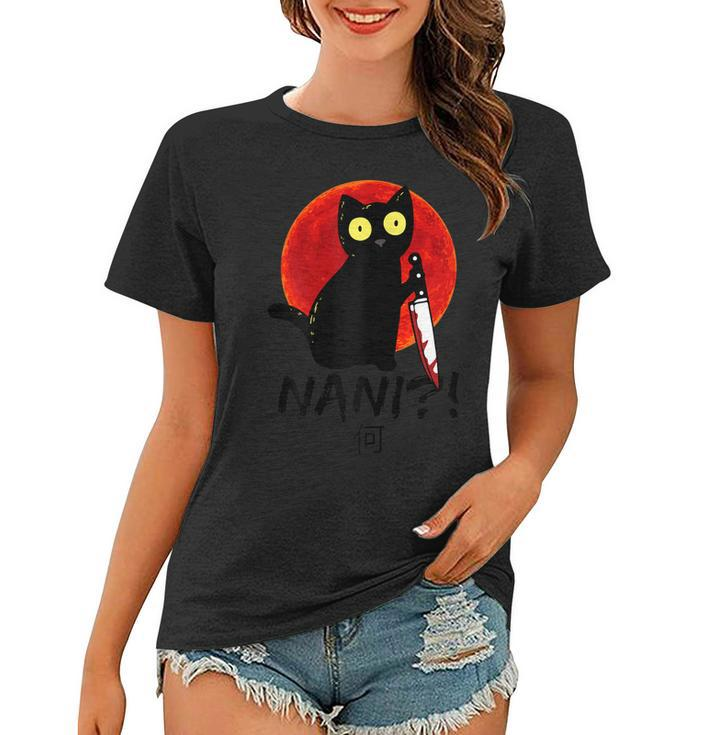 Womens Nani What Red Moon Black Cat Omae Wa Meme Kitten Gift  V2 Women T-shirt