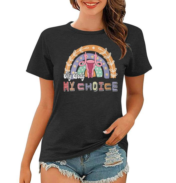 Womens Uterus My Body My Choice Pro Choice Leopard Rainbow  Women T-shirt