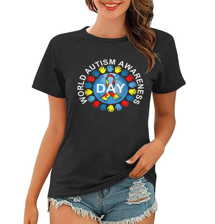 World Autism Awareness Day Earth Puzzle Ribbon Tshirt Women T-shirt