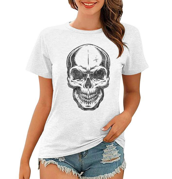 Angry Skeleton Scull Scary Horror Halloween Party Costume  Women T-shirt