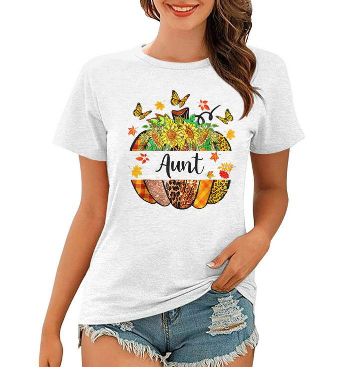 Aunt Fall Leopard Pumpkin Sunflowers Autumn Thanksgiving  V2 Women T-shirt