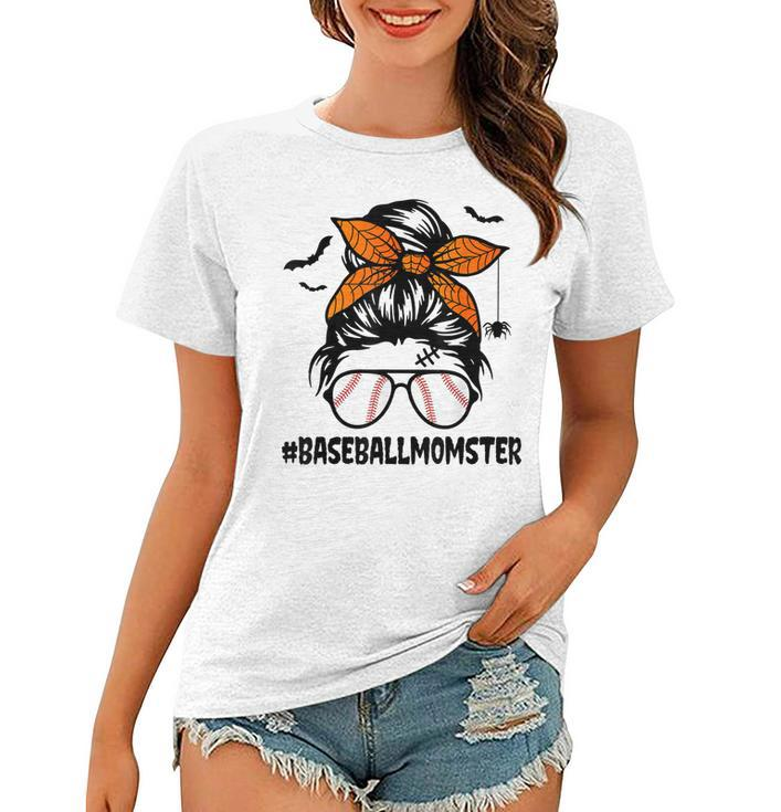 Baseball Momster  For Women Halloween Mom Messy Bun  Women T-shirt