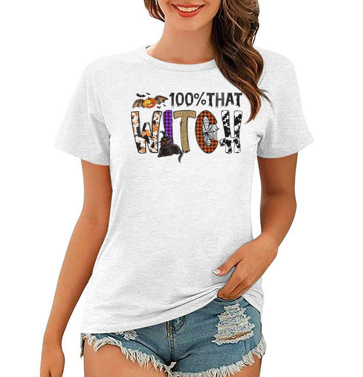 Black Cat 100 That Witch Spooky Halloween Costume Leopard  Women T-shirt
