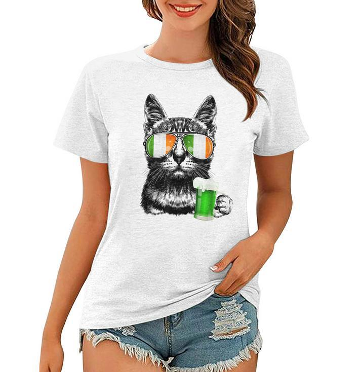 Black Cat St Patricks Day Tshirt Kitty Kitten Lover Drinking Women T-shirt