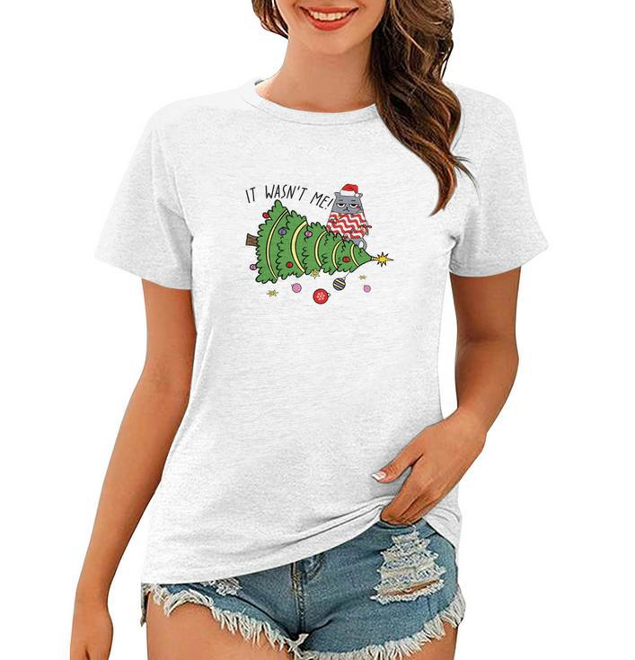 Christmas Funny Cat It Was Not Me Gift For Cat Lovers Women T-shirt