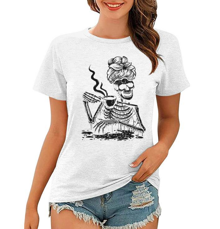 Coffee Drinking Skeleton Lazy Diy Halloween Costume Women  V4 Women T-shirt