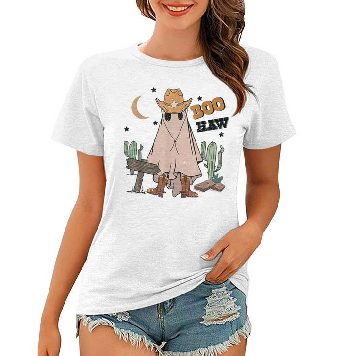 Cowboy Boo How Retro Ghost Halloween Costume Desert Cactus  Women T-shirt
