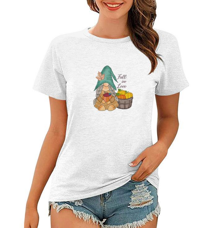 Fall In Love Gnomes Pumpkins Basket Women T-shirt