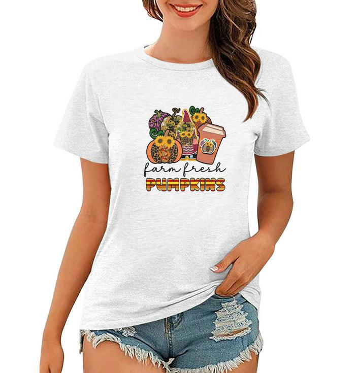 Farm Fresh Pumpkins Fall Season Gnomes Coffee Hobby Women T-shirt