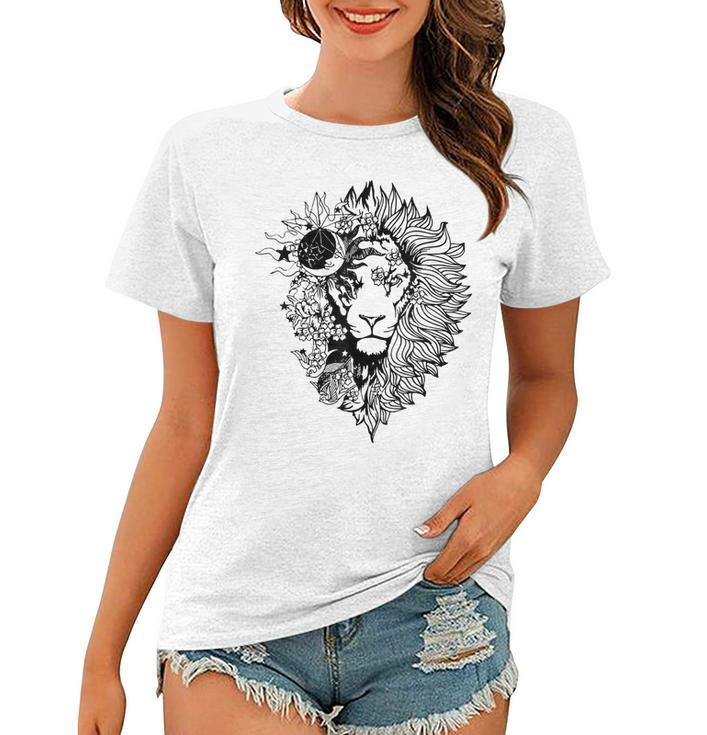 Floral Lion For Women Lion Flower Animal Lover Graphic Art  Women T-shirt