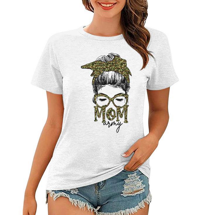 Funny Army Mom Messy Bun Hair Glasses  V2 Women T-shirt