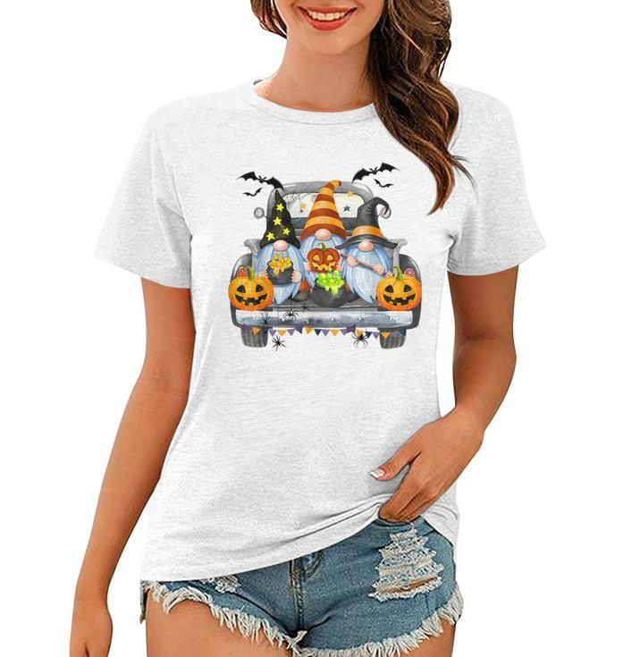 Funny Women Halloween Truck Gnomes Pumpkin Kids Thanksgiving  V2 Women T-shirt