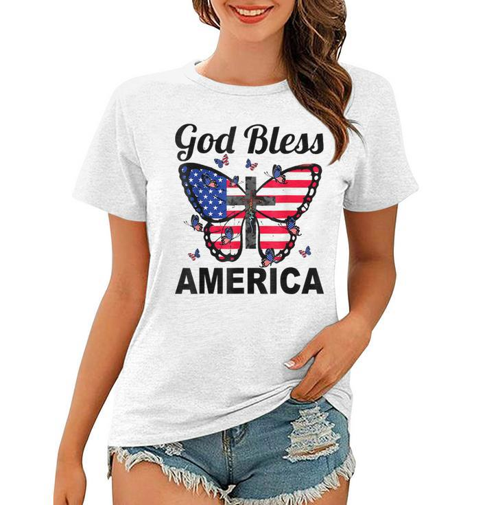 God Bless America Butterflies 4Th Of July Jesus Christ Cross  Women T-shirt