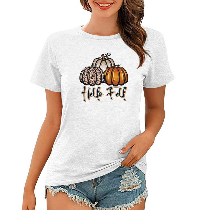 Hallo Fall Three Pumpkins Women T-shirt