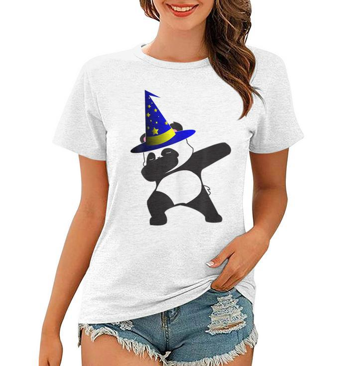 Halloween Dabbing Wizard Panda Bear Magic Witch Hat Gift  Women T-shirt