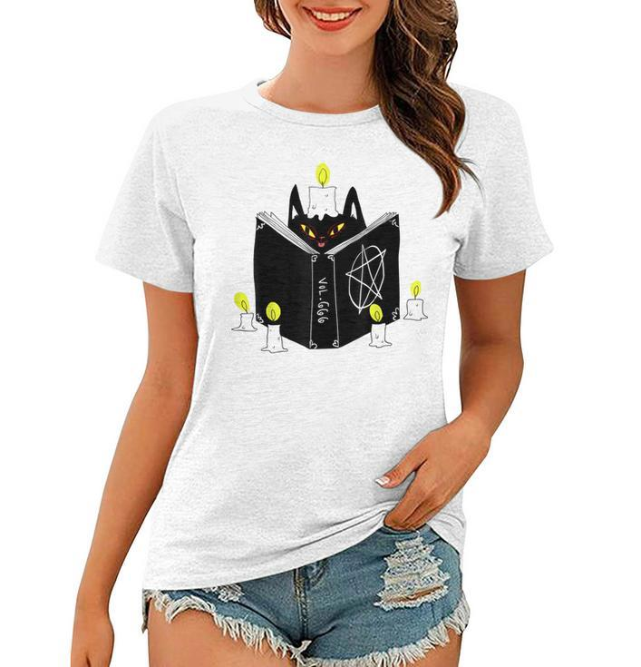 Halloween Witch Kitty Black Magic Cat Graphic  Women T-shirt