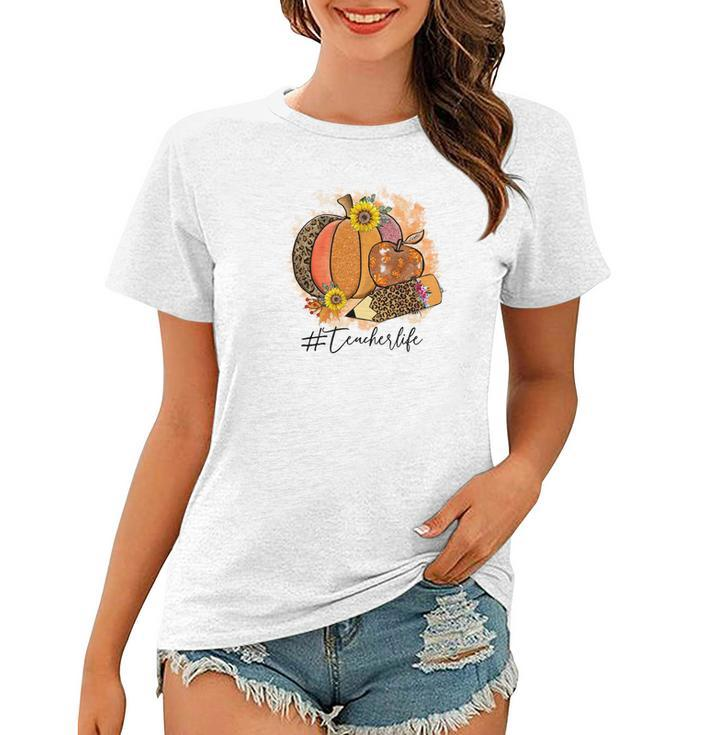 Happy Teacher Life Fall Autumn Pumpkin Women T-shirt