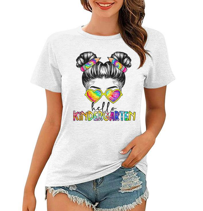 Hello Kindergarten Messy Bun Back To School Kid Girl Tie Dye  Women T-shirt