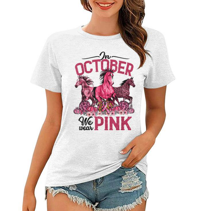 In October We Wear Pink Horse Leopard Pumpkin Breast Cancer  Women T-shirt