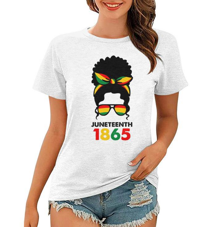 Juneteenth 1865 Messy Bun Hair Black Queen Headband Black Pride Women T-shirt