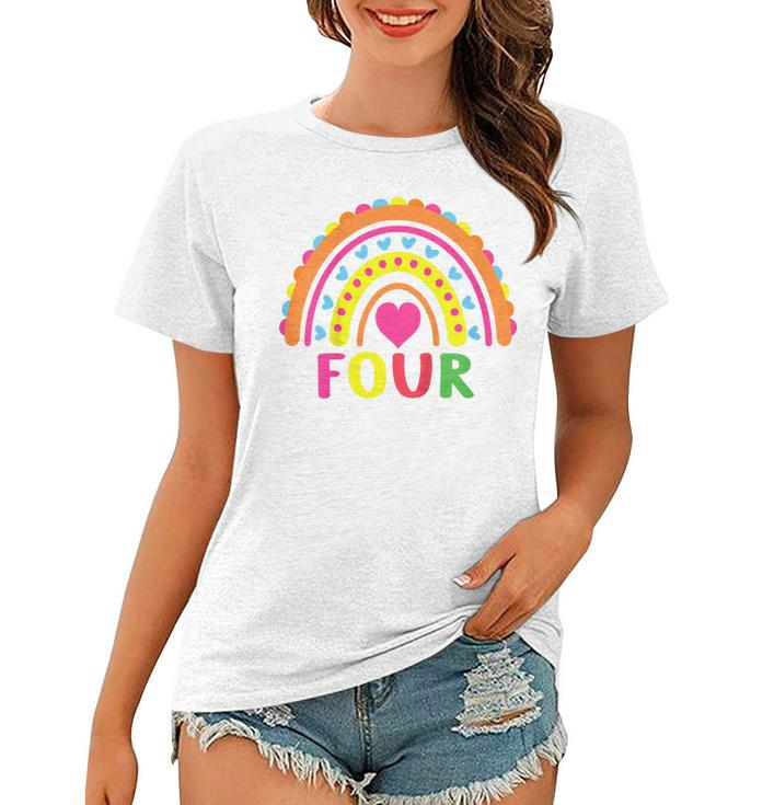Kids 4 Years Old Rainbow 4Th Birthday Four Bday Girls Boys Kids  Women T-shirt