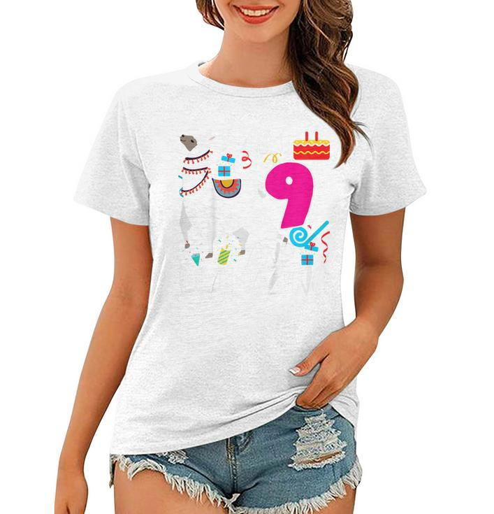 Kids 9 Year Old I Am 9 Years Old And Llamazing Llama 9Th Birthday  Women T-shirt