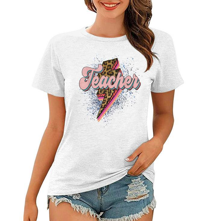 Leopard Teacher  Teacher Lightning Bolt Back To School  Women T-shirt