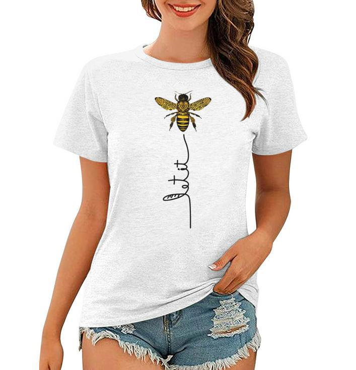 Let It Bee Hand Drawn Sweet Bees Beekeeper Line Art Girl  Women T-shirt