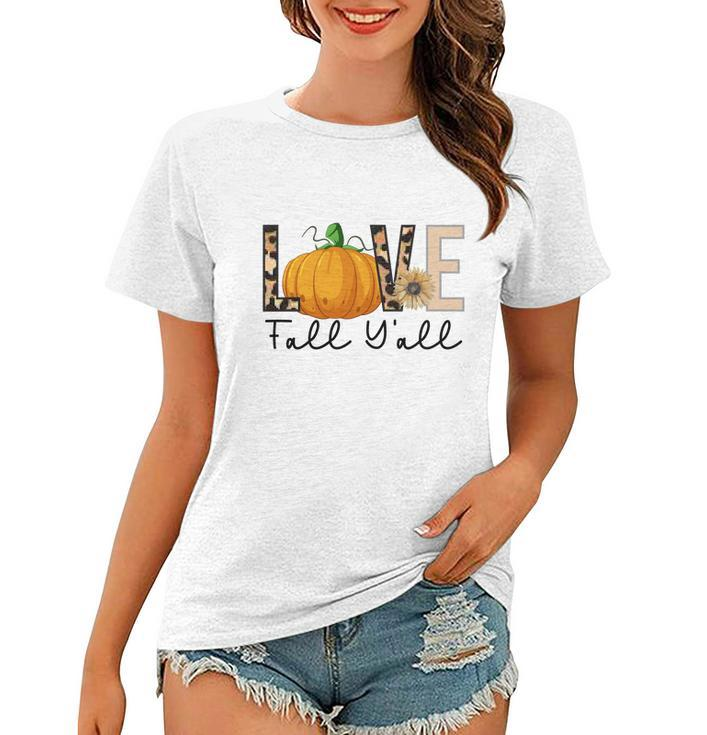 Love Fall Yall Pumpkin Lovers Thankful Women T-shirt