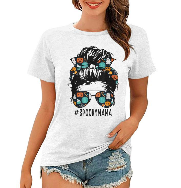 Messy Bun Halloween Ghost Bandana Sunglasses Spooky Mama  Women T-shirt