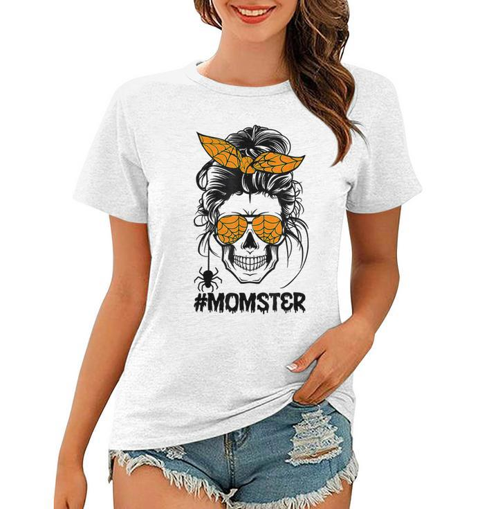 Momster Halloween Costume Skull Mom Messy Hair Bun Monster  V6 Women T-shirt