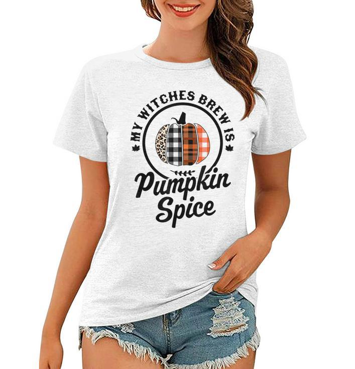 My Witches Brew Is Pumpkin Spice Halloween Plaid Leopard  V2 Women T-shirt