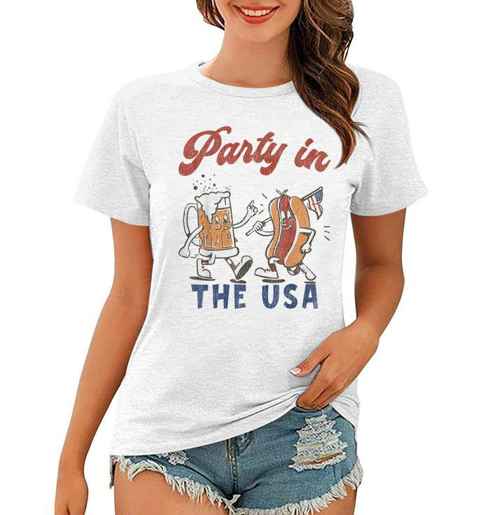 Party In The Usa  Hot Dog Love Usa Funny Fourth Of July  Women T-shirt