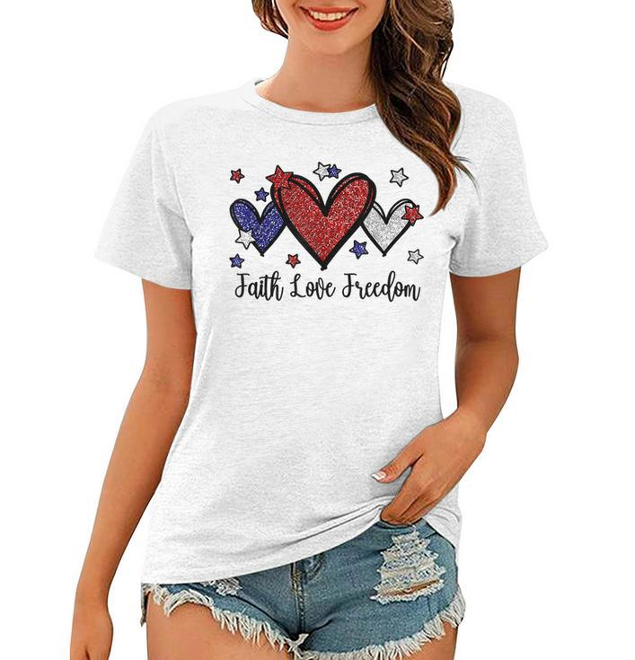 Patriotic 4Th Of July American Flag Heart Faith Love Freedom  V4 Women T-shirt
