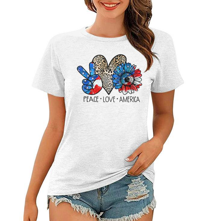 Peace Love America Leopard Sunflower 4Th Of July Patriotic  Women T-shirt