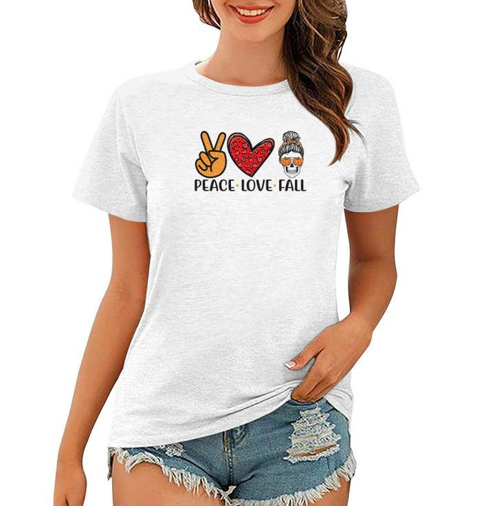 Peace Love Fall Messy Bun Girl Women T-shirt