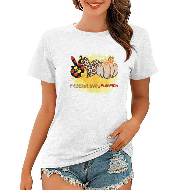 Peace Love Pumpkin Fall Season Gift Idea Women T-shirt