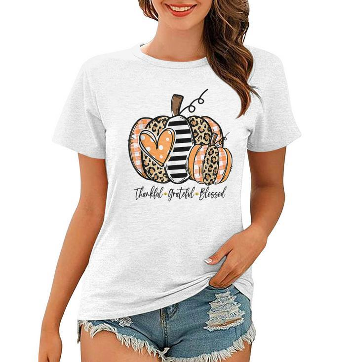Pumpkin Leopard Thankful Grateful Blessed Women Fall Season  V2 Women T-shirt