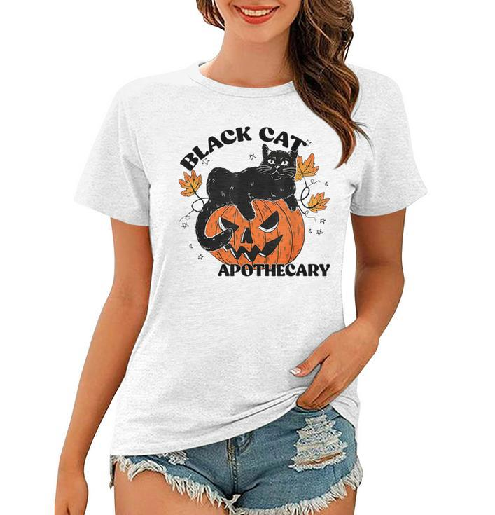 Retro Black Cat Apothecary And Pumpkin Halloween Vintage  Women T-shirt