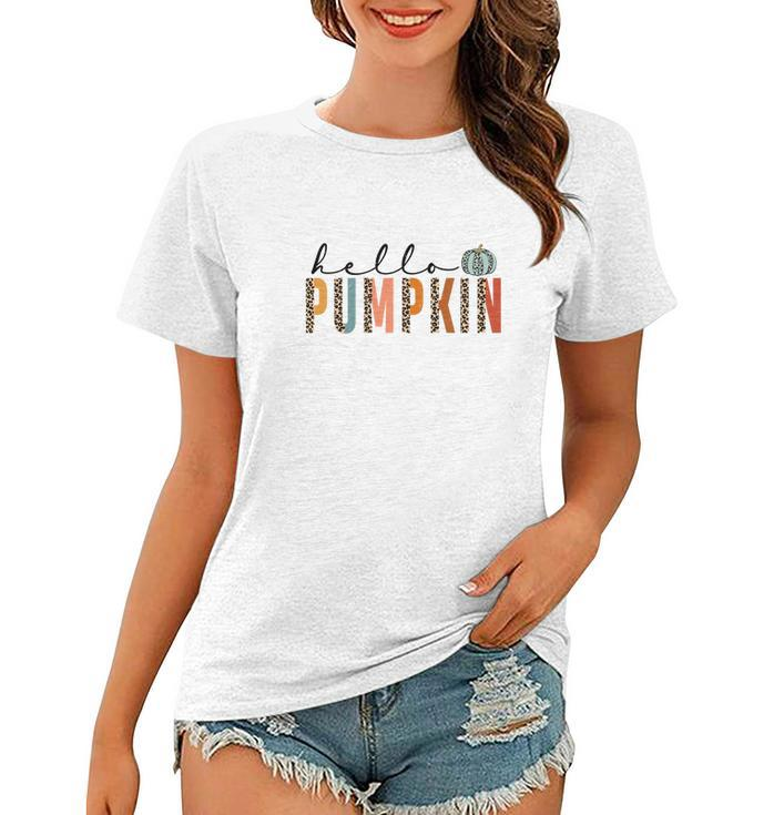 Retro Fall Hello Pumpkin Thanksgiving Autumn Women T-shirt