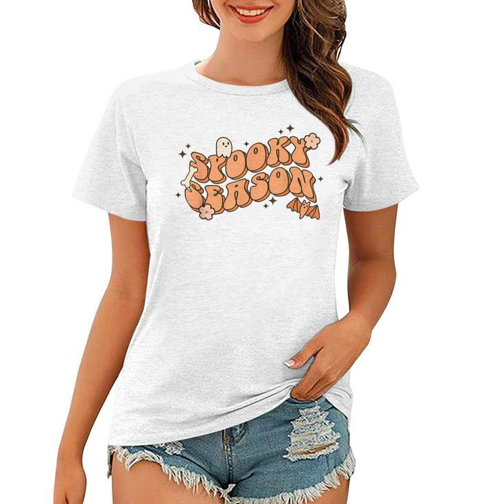 Retro Spooky Season Boo Ghost Floral Spooky Vibes Halloween  Women T-shirt